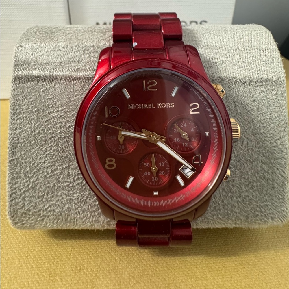 Michael Kors Runway Red-Coated Watch with Rose-Gold Details. Slightly Used.